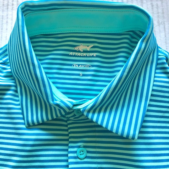 Attack Life By Greg Norman Men's Ombre Chevron Jacquard Polo, Light Pool Blue, S - Picture 4 of 6